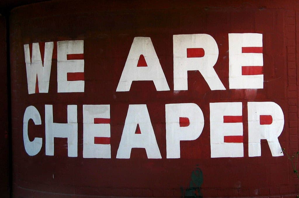 A discount HiFi shop storefront advertising low prices