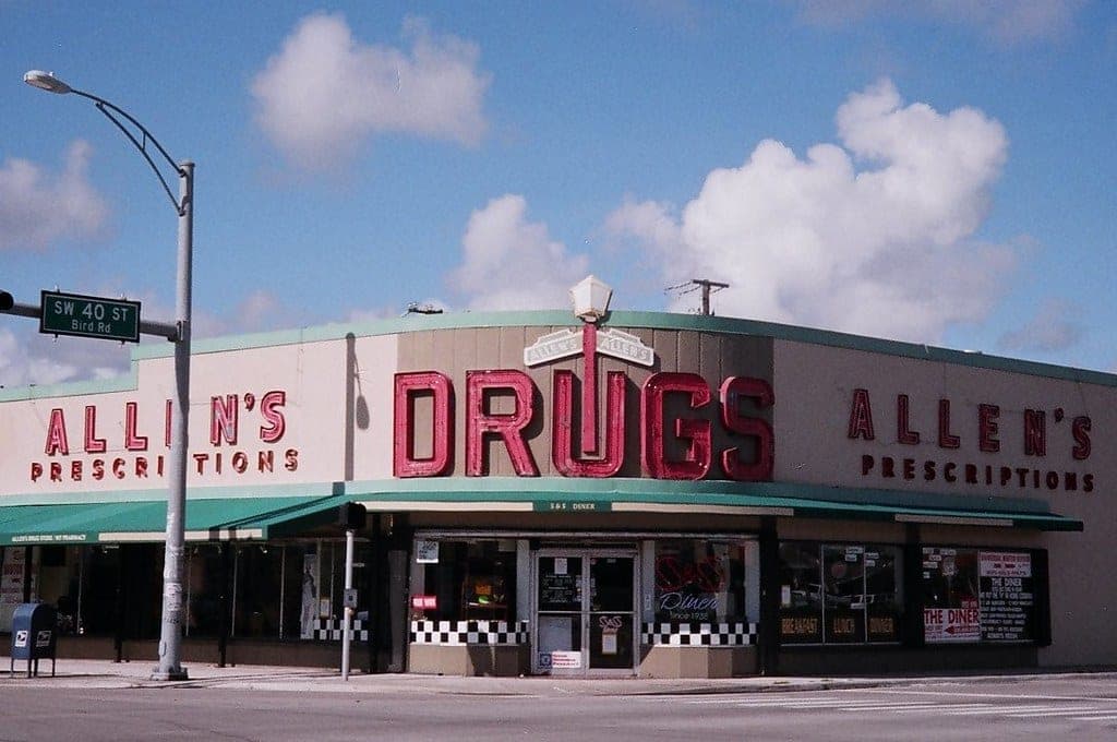 The storefront of Allen's Drug Store in Miami