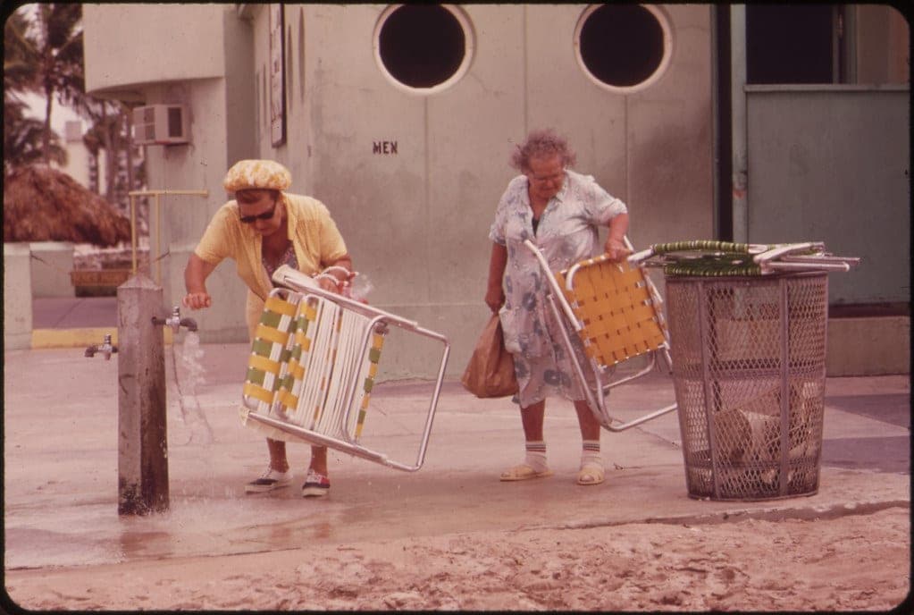 A resident outside a South Beach retirement hotel in Miami Beach