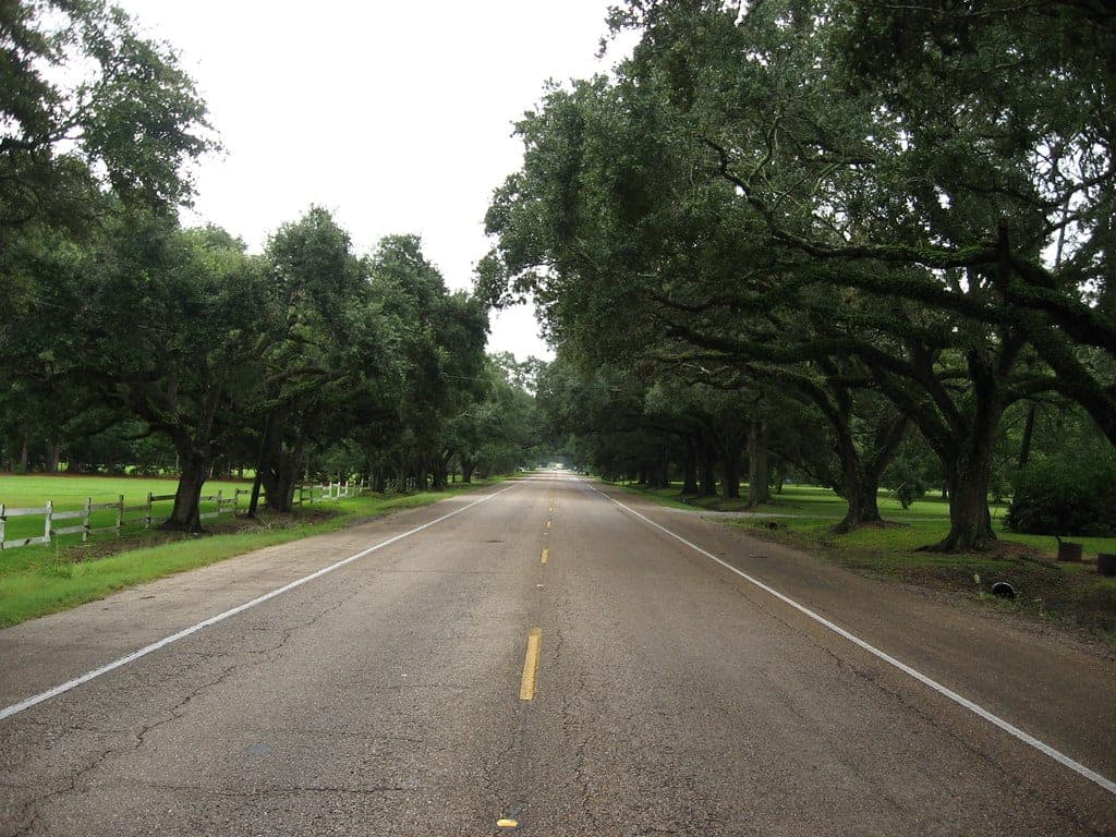 A historic small-town street in St. Martinville, Louisiana