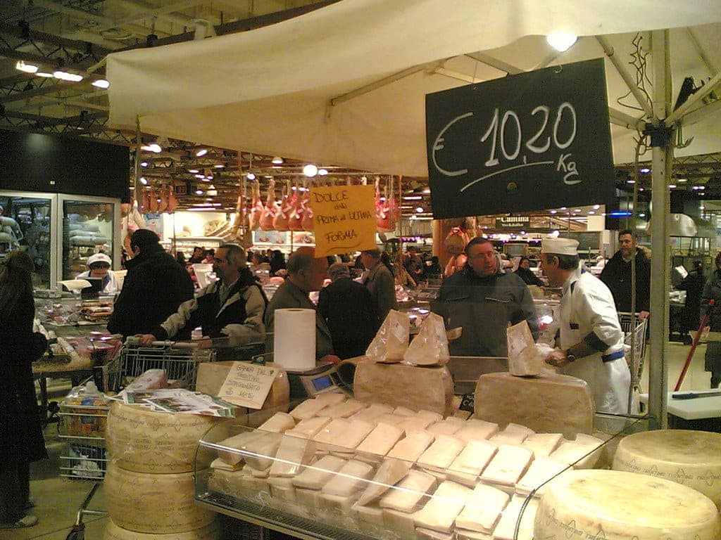 A supermarket interior dressed up to look like a market