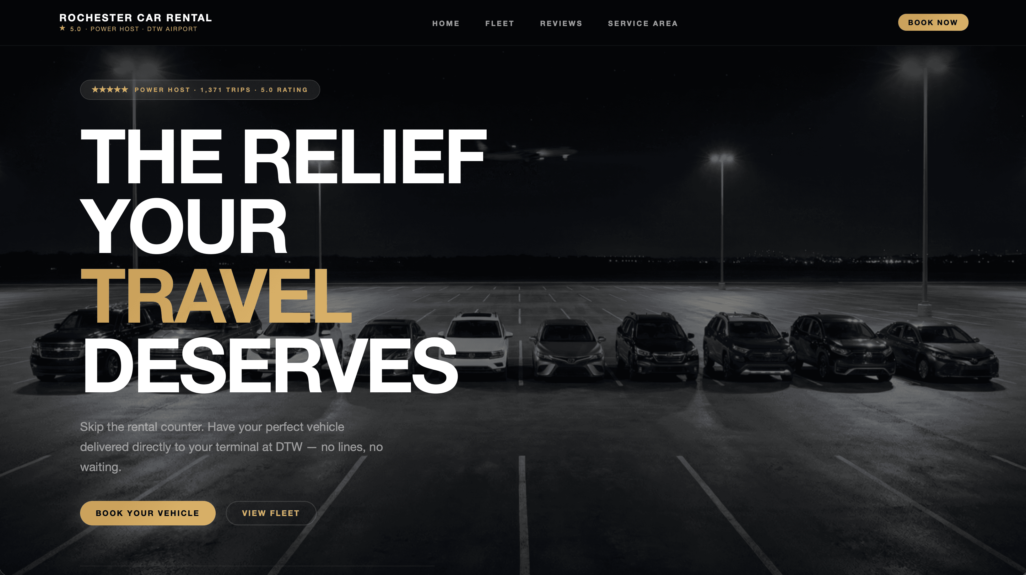 Rochester Rentals · website and brand for a car-rental service at Detroit Metro Airport.