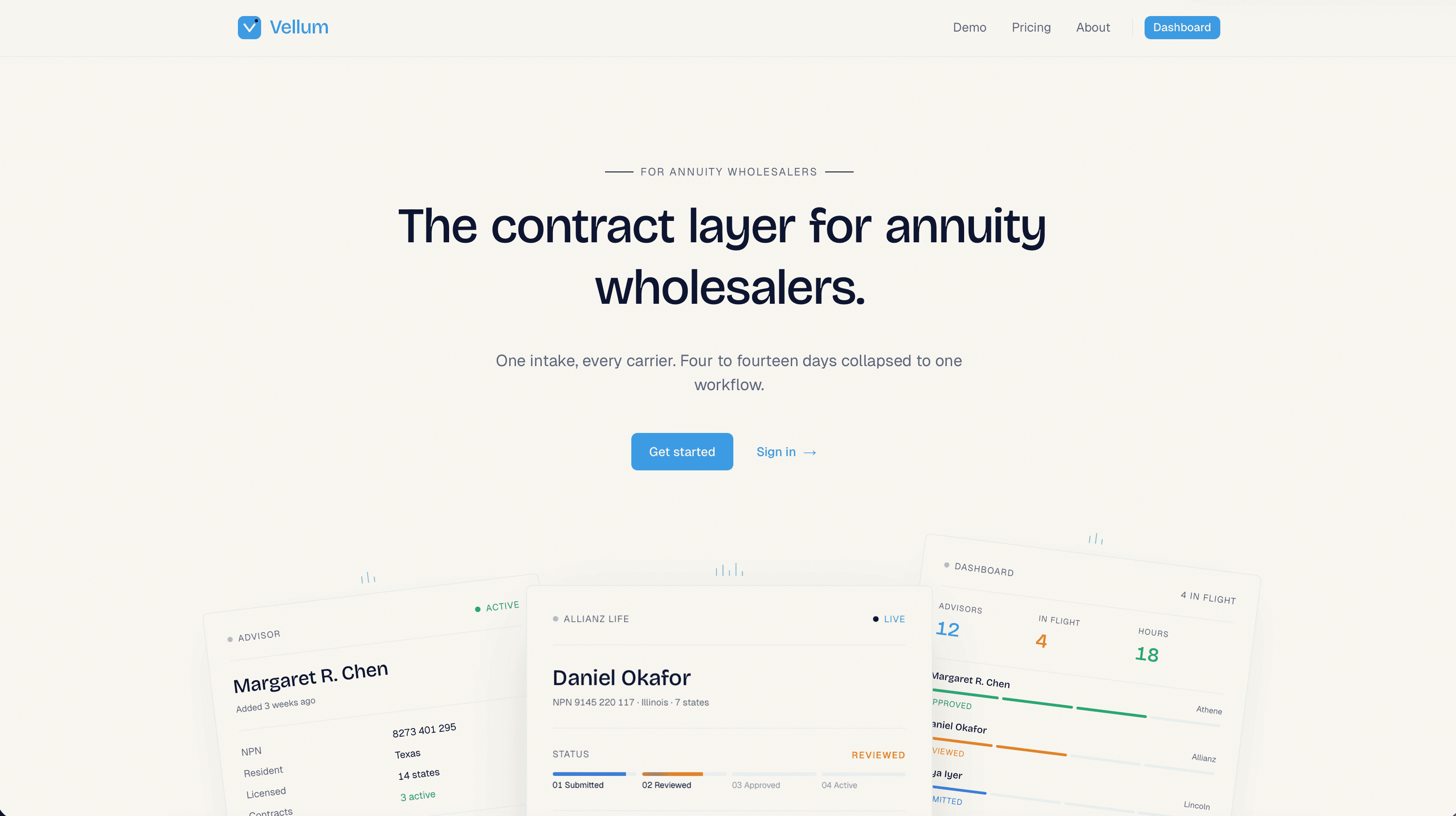 Vellum · marketing site and product UI for the SaaS that powers Independent Marketing Organizations.