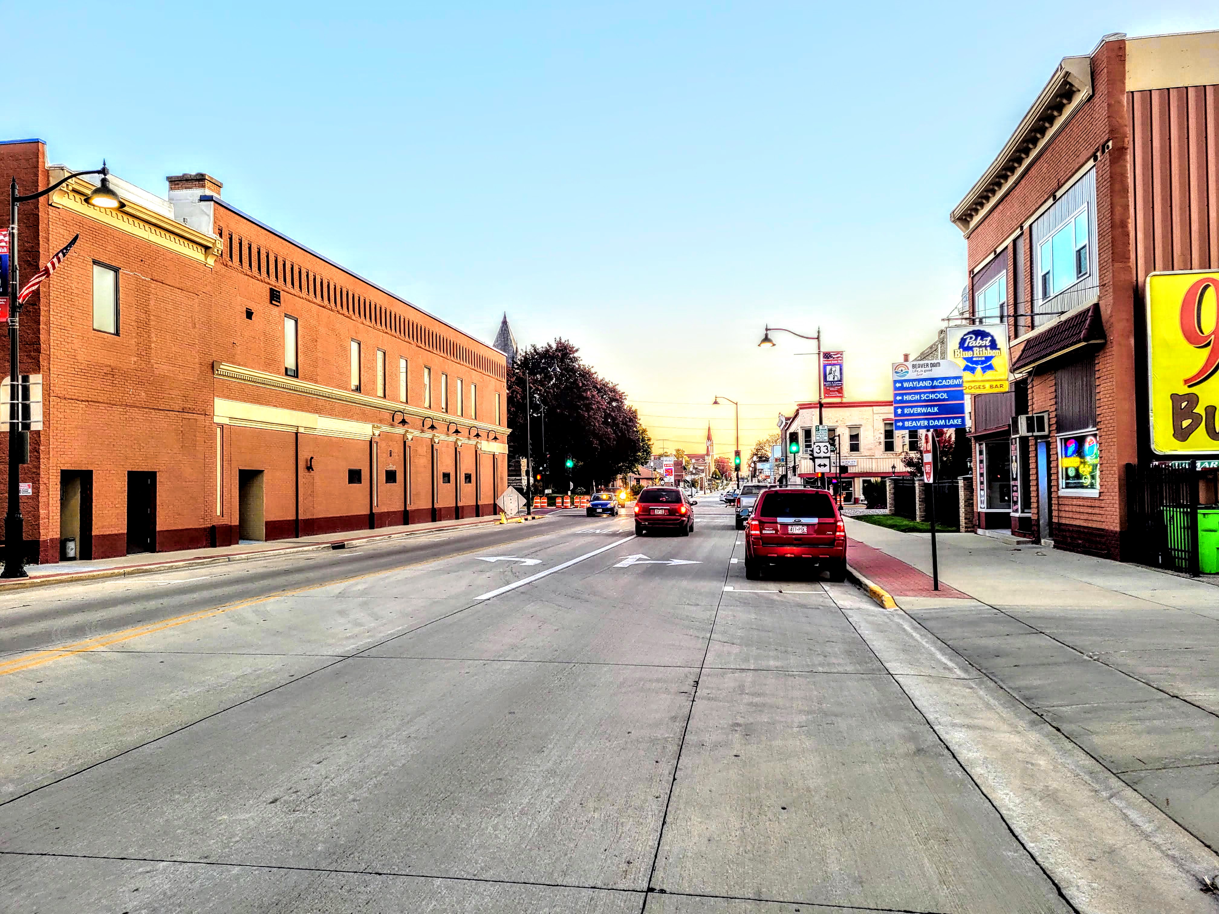 Downtown Beaver Dam, Wisconsin looking east down Front Street on a clear October day